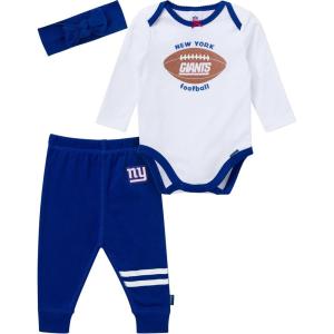 imageGerber NFL Baby Girls 3piece Onesie Bodysuit Pants ampamp Headband SetGiants