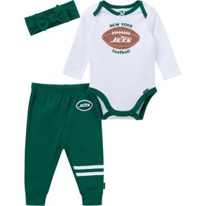 imageGerber NFL Baby Girls 3piece Onesie Bodysuit Pants ampamp Headband SetJets