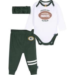 imageGerber NFL Baby Girls 3piece Onesie Bodysuit Pants ampamp Headband SetPackers