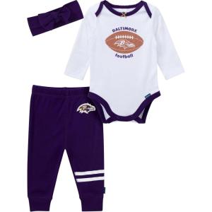 imageGerber NFL Baby Girls 3piece Onesie Bodysuit Pants ampamp Headband SetRavens