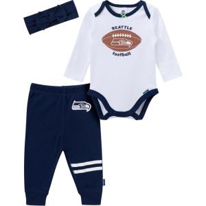 imageGerber NFL Baby Girls 3piece Onesie Bodysuit Pants ampamp Headband SetSeahawks