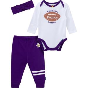imageGerber NFL Baby Girls 3piece Onesie Bodysuit Pants ampamp Headband SetVikings