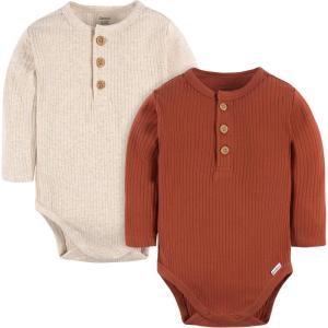 imageGerber Unisex Baby Baby Boys and Baby Girls 2pack BodysuitsRust Oatmeal Heather
