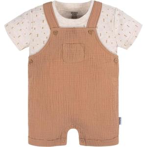 imageGerber Unisex Baby Gauze Overall Romper and TShirt SetBrown Dots