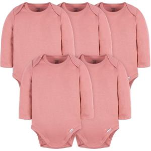 imageGerber Unisex Baby Long Sleeve Solid Onesies Multipack Interlock 180 GsmPink