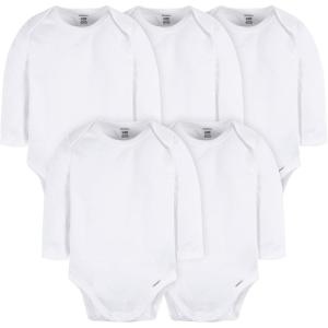 imageGerber Unisex Baby Long Sleeve Solid Onesies Multipack Interlock 180 GsmWhite