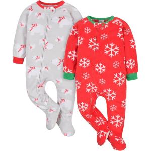 imageGerber Unisex Baby Toddler Flame Resistant Fleece Footed Holiday Pajamas 2PackSnowflakes  Bears