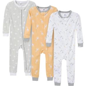 imageGerber UnisexBaby 3Pack Snug Fit Footless OnePiece Cotton PajamasSafari