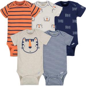 imageGerber babyboys 5pack Short Sleeve Variety Onesies BodysuitsHappy Tiger