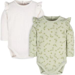imageGerber babygirls 2pack Long Ruffle Sleeve OnesiesFlower Toss