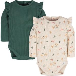 imageGerber babygirls 2pack Long Ruffle Sleeve OnesiesMushrooms