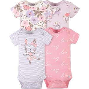 imageGerber babygirls 4pack Short Sleeve Onesies BodysuitsBunny Ballerina Purple