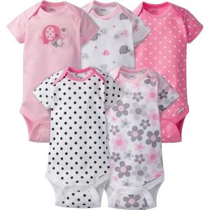 imageGerber babygirls 5pack Short Sleeve Variety Onesies BodysuitsElephantsFlowers