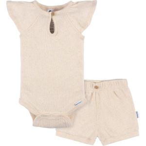 imageGerber babygirls Bodysuit and Shorts SetLight Oatmeal Heather
