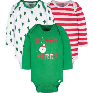 imageGerber unisexbaby 3pack Holiday Longsleeve OnesiesHappy Jolly