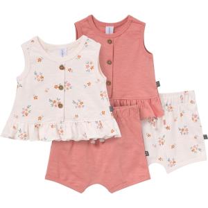 imageModern Moments by Gerber Baby Girls 4pack Peplum Top ampamp Short SetLight Rose Flower Bunches