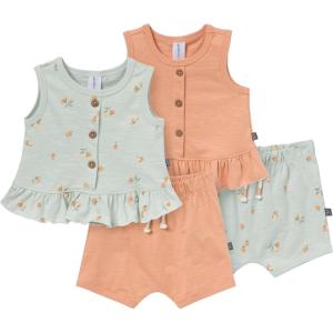 imageModern Moments by Gerber Baby Girls 4pack Peplum Top ampamp Short SetLight Sky OrangesTan