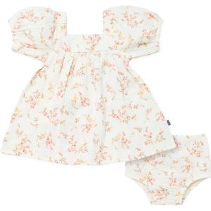 imageModern Moments by Gerber babygirls 2piece Puffed Sleeve Dress ampamp Diaper Cover SetIvory Bunches Floral