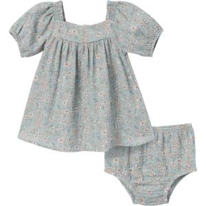 imageModern Moments by Gerber babygirls 2piece Puffed Sleeve Dress ampamp Diaper Cover SetMedium Teal Ditsy