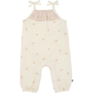 imageModern Moments by Gerber babygirls Self Eyelet Ruffle Long Leg RomperBeige Cherry Stripe