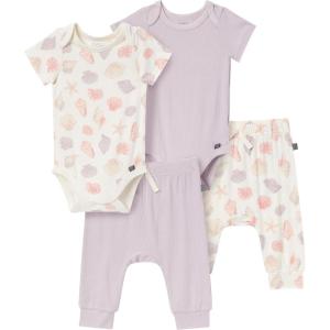 imageModern Moments by Gerber babygirls Viscose 4pack Shortsleeve Bodysuit ampamp Pant SetIvory Seashells