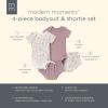 imageModern Moments by Gerber Unisex Baby 4pack Shortsleeve Bodysuits ampamp Shortie SetIvory GardenMedium Lilac