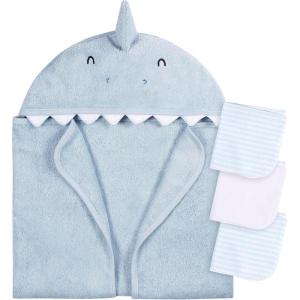 imageGerber Baby 4 Piece Animal Character Hooded Towel and Washcloth Set Grey Elephant One SizeBlue Shark
