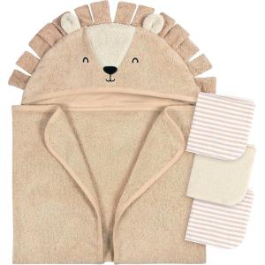 imageGerber Baby 4 Piece Animal Character Hooded Towel and Washcloth Set Grey Elephant One SizeBrown Lion