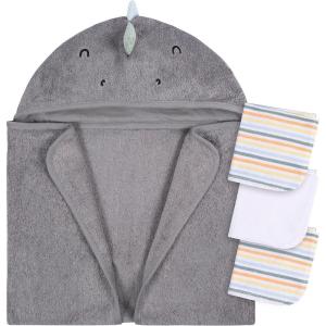 imageGerber Baby 4 Piece Animal Character Hooded Towel and Washcloth Set Grey Elephant One SizeCharcoal Dino