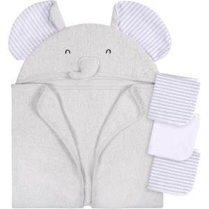 imageGerber Baby 4 Piece Animal Character Hooded Towel and Washcloth Set Grey Elephant One SizeGrey Elephant
