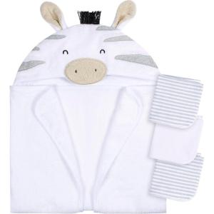 imageGerber Baby 4 Piece Animal Character Hooded Towel and Washcloth Set Grey Elephant One SizeGrey Zebra