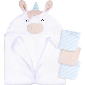 imageGerber Baby 4 Piece Animal Character Hooded Towel and Washcloth Set Grey Elephant One SizeWhite Unicorn