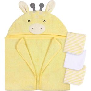 imageGerber Baby 4 Piece Animal Character Hooded Towel and Washcloth Set Grey Elephant One SizeYellow Giraffe