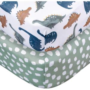 imageGerber Baby Unisex 2Pack Knit Crib Sheet Animal Geo Girl One SizeDino Time
