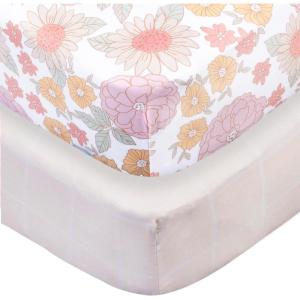 imageGerber Baby Unisex 2Pack Knit Crib Sheet Animal Geo Girl One SizeRetro Floral