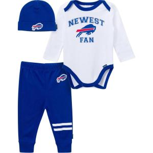imageGerber NFL Baby Boys 3piece Onesie Bodysuit Active Pant and Cap SetBills