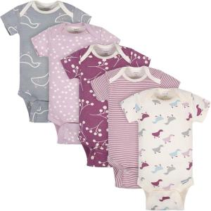 imageGrow by Gerber babygirls 5pack Shortsleeve Onesies BodysuitsGreyPinkIvory