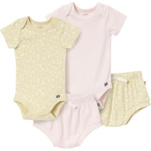 imageModern Moments by Gerber Unisex Baby 4pack Shortsleeve Bodysuits ampamp Shortie SetDusty Yellow FloralLight Rose