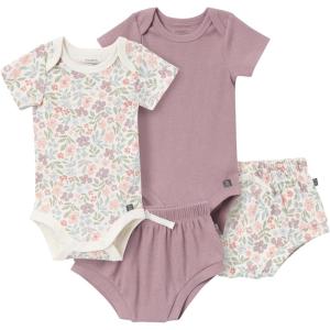 imageModern Moments by Gerber Unisex Baby 4pack Shortsleeve Bodysuits ampamp Shortie SetIvory GardenMedium Lilac