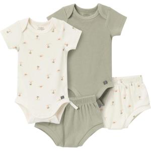 imageModern Moments by Gerber Unisex Baby 4pack Shortsleeve Bodysuits ampamp Shortie SetIvory Mini IslandMedium Green