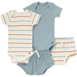 imageModern Moments by Gerber Unisex Baby 4pack Shortsleeve Bodysuits ampamp Shortie SetIvory Teal Stripe