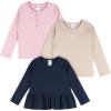 imageGerber Girls 3Pack Long Sleeve ShirtsNavy  Oatmeal  Violet