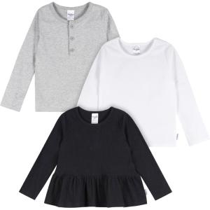 imageGerber Baby Girls 3Pack Long Sleeve ShirtsBlack  White  Gray
