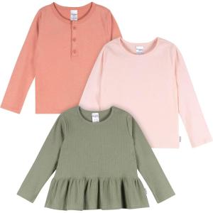 imageGerber Baby Girls 3Pack Long Sleeve ShirtsGreen  Pink  Coral