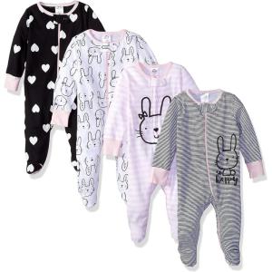 imageGerber Baby Girls 4 Pack Sleep N Play FootieBunny Smiley