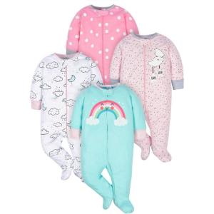 imageGerber Baby Girls 4 Pack Sleep N Play FootieCloudy