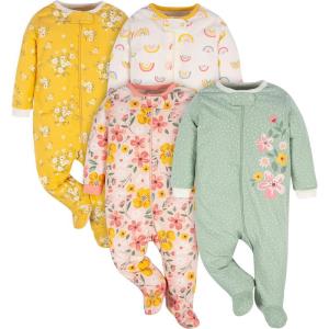 imageGerber Baby Girls 4 Pack Sleep N Play FootieGolden Floral