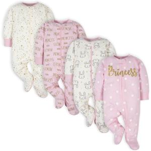 imageGerber Baby Girls 4 Pack Sleep N Play FootiePrincess Pink
