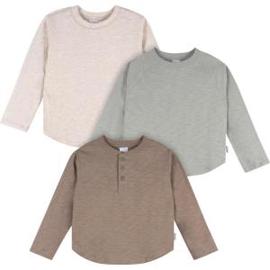 imageGerber BabyBoys 3Pack Long Sleeve ShirtsGreen  Blue  Oatmeal