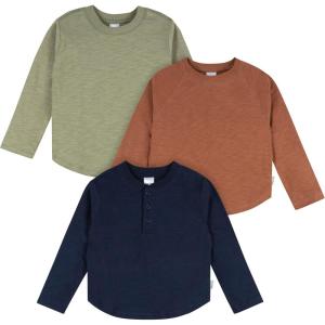 imageGerber BabyBoys 3Pack Long Sleeve ShirtsGreen  Brown  Black